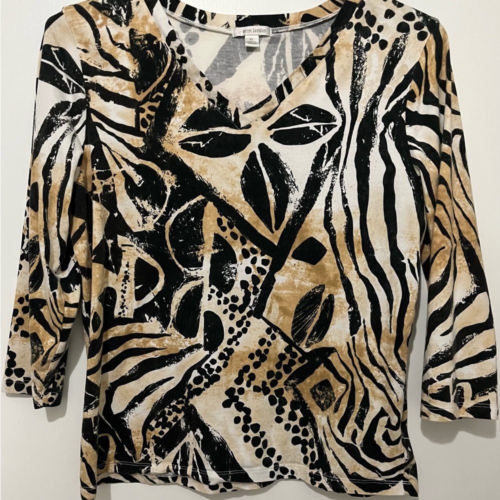 EUC Erin London Stylish Black and Tan Women's Top - XL